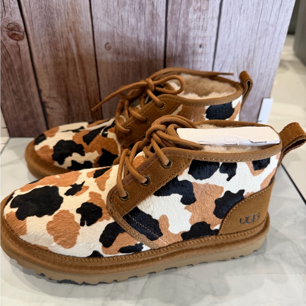 UGG Cow Print Ankle Boots - Brown and Black - Picture 2 of 4